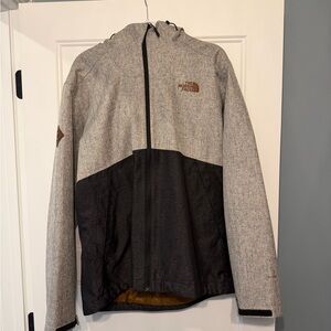 The North Face Grey & Black Hooded Jacket with Brown Logo Patch